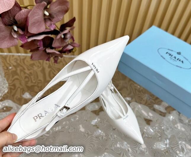 Perfect Prada Brushed Leather Pumps 6cm with Buckle White 812028