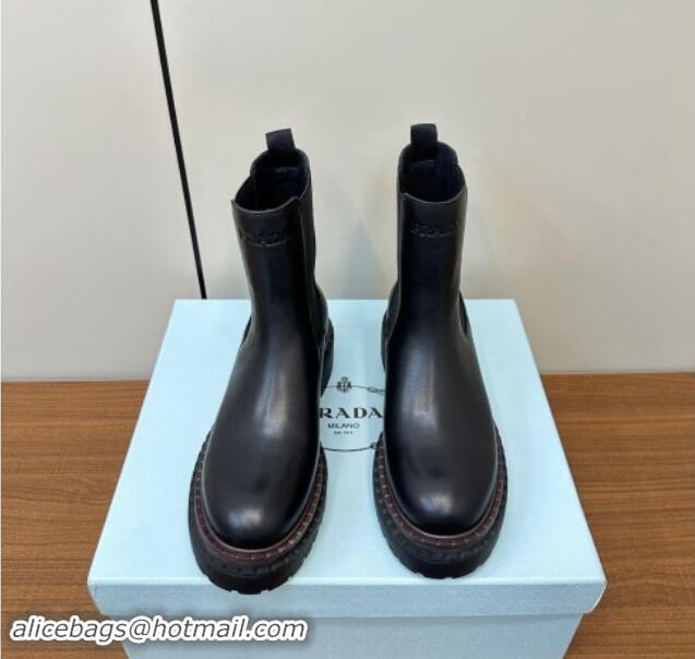 Classic Hot Prada Leather Chelsea Ankle Boots 5cm Black 0812032