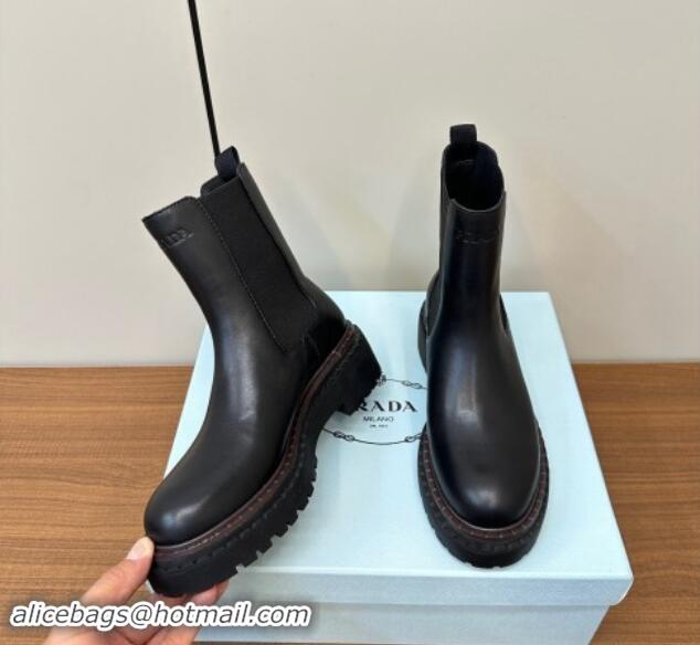 Classic Hot Prada Leather Chelsea Ankle Boots 5cm Black 0812032