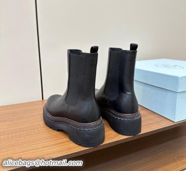 Classic Hot Prada Leather Chelsea Ankle Boots 5cm Black 0812032