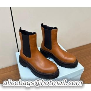 Low Cost Prada Leather Chelsea Ankle Boots 5cm Cognac Brown 812033