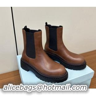 Top Grade Prada Leather Chelsea Ankle Boots 5cm Dark Brown 812034