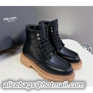 Unique Style Prada Leather lace-up Ankle Boots 3.5cm Black 812035