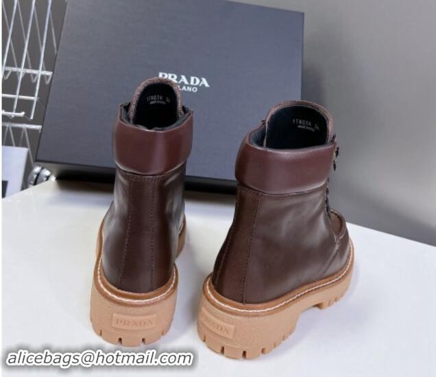 Good Quality Prada Leather lace-up Ankle Boots 3.5cm Dark Brown 812036