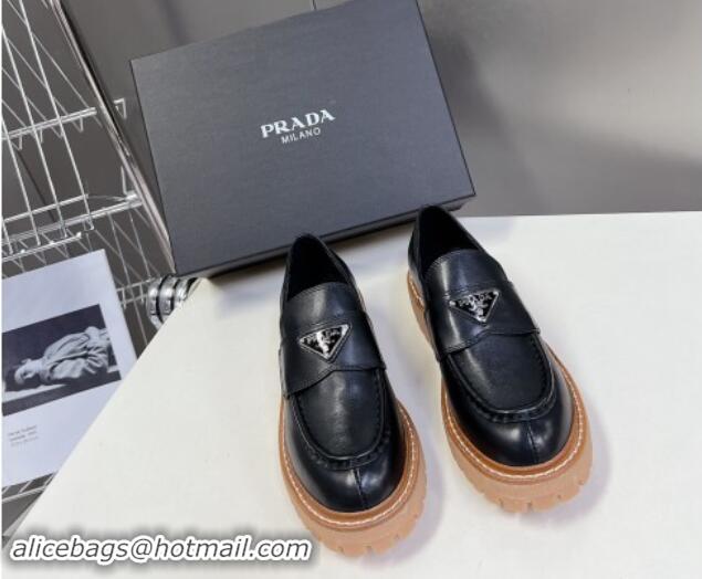 Good Product Prada Double Chocolate leather platform loafers Black 812038