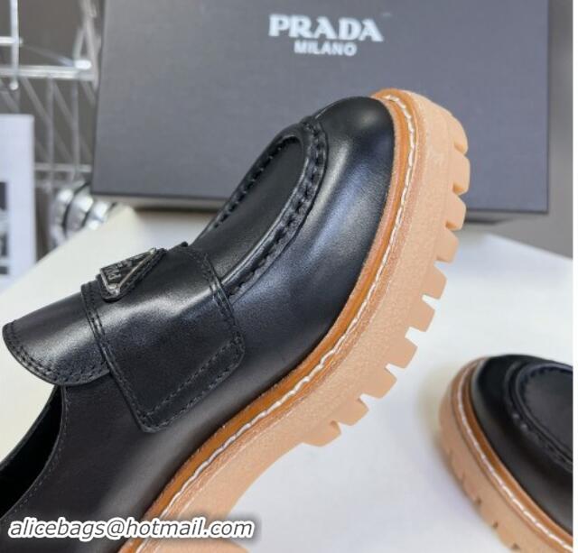 Good Product Prada Double Chocolate leather platform loafers Black 812038