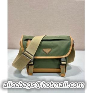 Discount Prada Re-Nylon and leather shoulder bag 2VD066 Military Green/Brown 2024