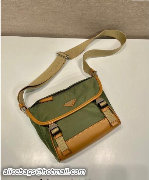 Discount Prada Re-Nylon and leather shoulder bag 2VD066 Military Green/Brown 2024