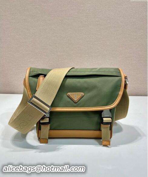 Discount Prada Re-Nylon and leather shoulder bag 2VD066 Military Green/Brown 2024