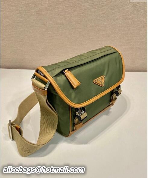 Discount Prada Re-Nylon and leather shoulder bag 2VD066 Military Green/Brown 2024