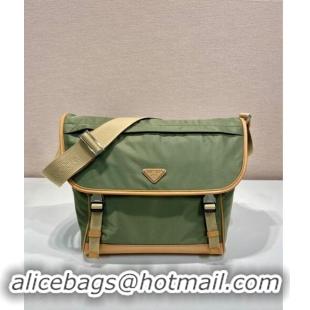 Good Product Prada Re-Nylon and leather shoulder bag 2VD052 Military Green/Brown 2024