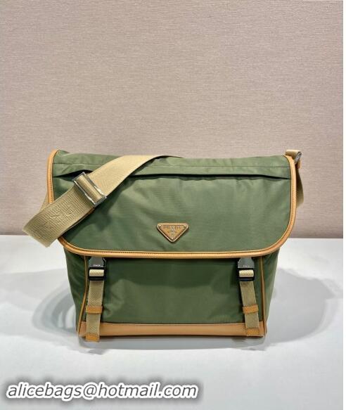 Good Product Prada Re-Nylon and leather shoulder bag 2VD052 Military Green/Brown 2024