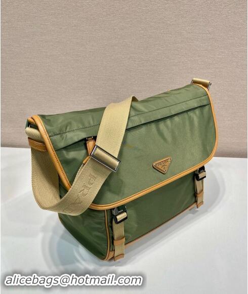 Good Product Prada Re-Nylon and leather shoulder bag 2VD052 Military Green/Brown 2024