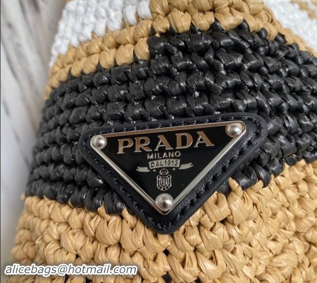 Most Popular Prada Large Crochet Raffia-effect Tote Bag 1BG392 Khaki/Black 2024