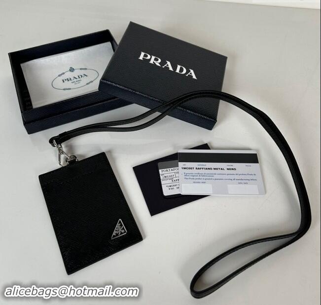 New Style Prada Saffiano Leather Badge Holder 1MC007 Black 2024