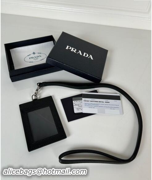 New Style Prada Saffiano Leather Badge Holder 1MC007 Black 2024