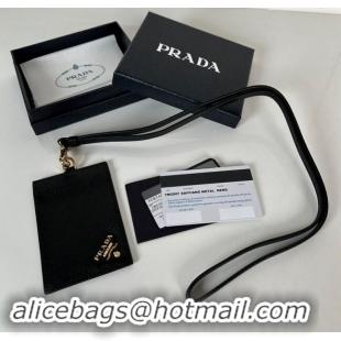 Pretty Style Prada Saffiano Leather Badge Holder 1MC007 Black/Gold 2024