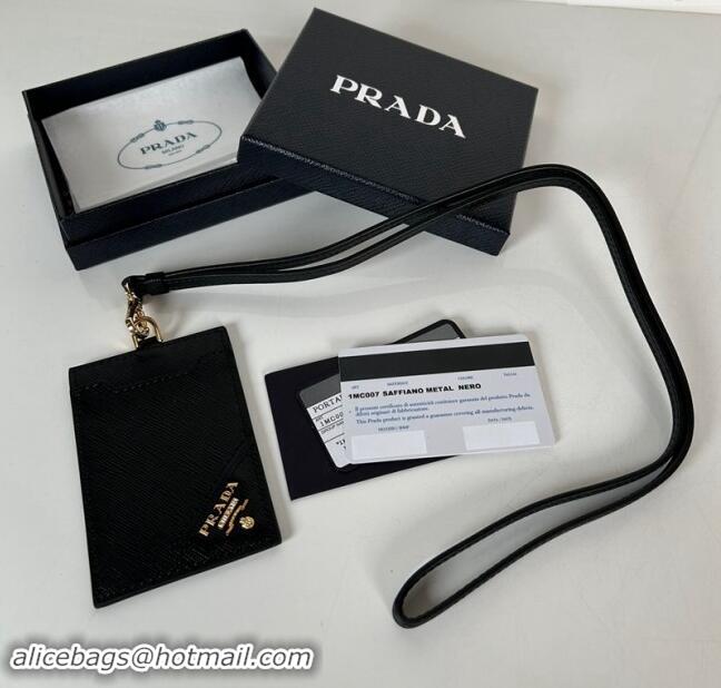 Pretty Style Prada Saffiano Leather Badge Holder 1MC007 Black/Gold 2024