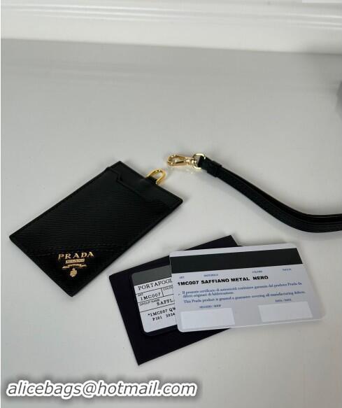 Pretty Style Prada Saffiano Leather Badge Holder 1MC007 Black/Gold 2024