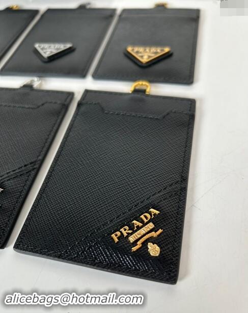 Pretty Style Prada Saffiano Leather Badge Holder 1MC007 Black/Gold 2024