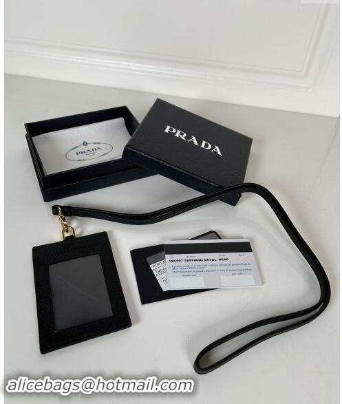 Pretty Style Prada Saffiano Leather Badge Holder 1MC007 Black/Gold 2024