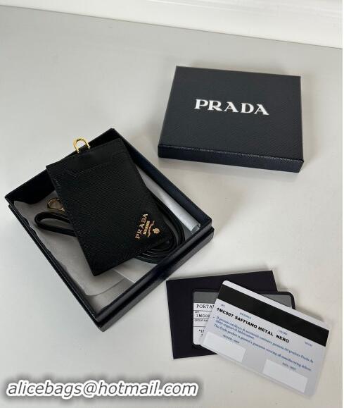 Pretty Style Prada Saffiano Leather Badge Holder 1MC007 Black/Gold 2024