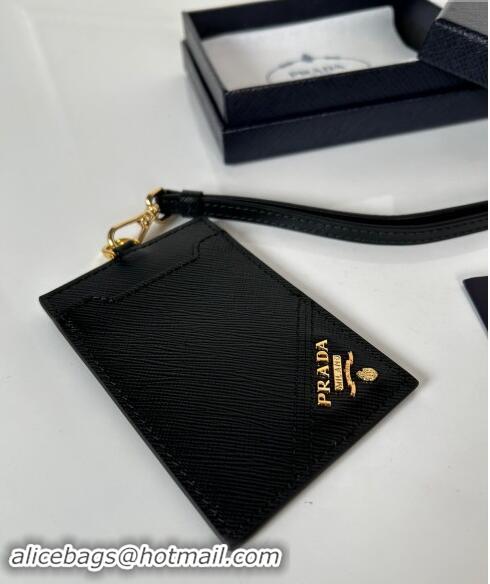 Pretty Style Prada Saffiano Leather Badge Holder 1MC007 Black/Gold 2024