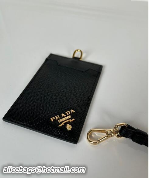 Pretty Style Prada Saffiano Leather Badge Holder 1MC007 Black/Gold 2024