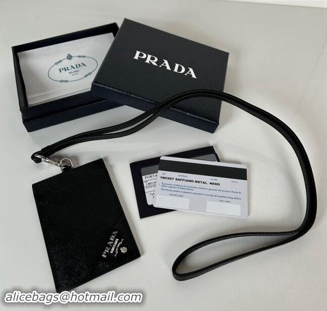 Good Product Prada Saffiano Leather Badge Holder 1MC007 Black/Silver 2024