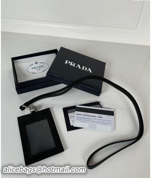 Good Product Prada Saffiano Leather Badge Holder 1MC007 Black/Silver 2024