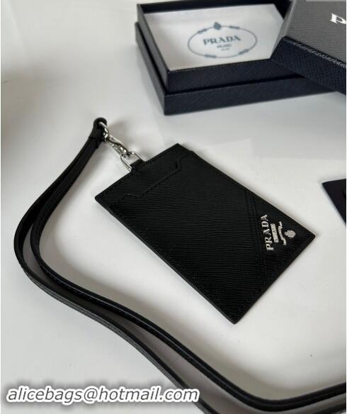 Good Product Prada Saffiano Leather Badge Holder 1MC007 Black/Silver 2024