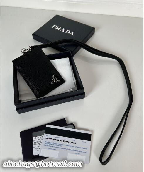 Good Product Prada Saffiano Leather Badge Holder 1MC007 Black/Silver 2024