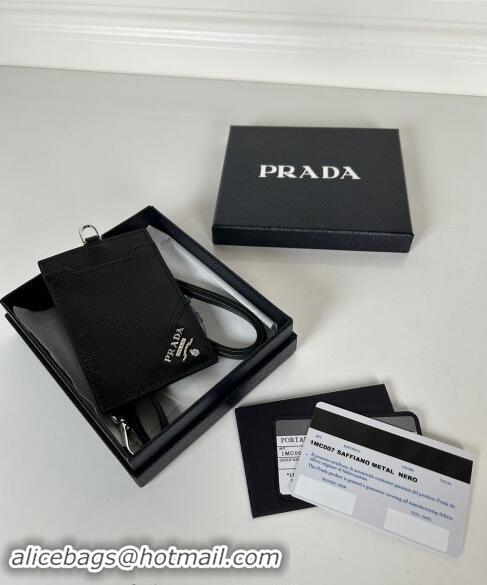 Good Product Prada Saffiano Leather Badge Holder 1MC007 Black/Silver 2024