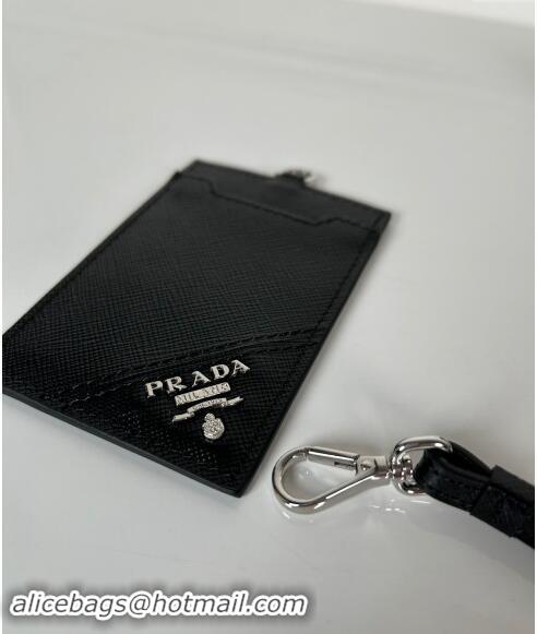 Good Product Prada Saffiano Leather Badge Holder 1MC007 Black/Silver 2024