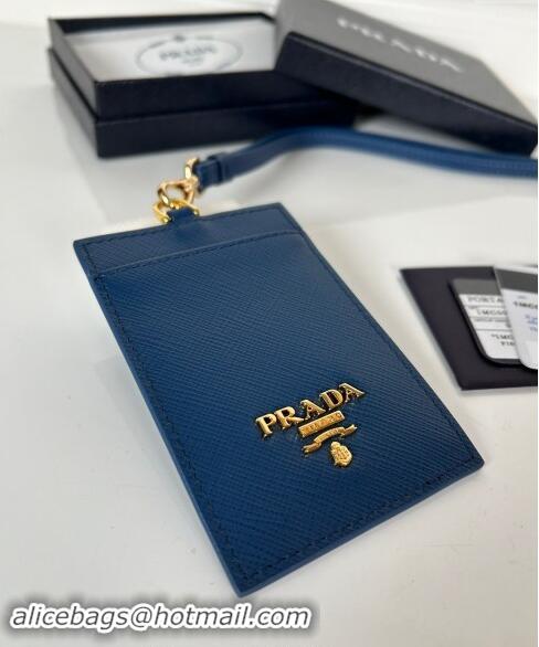 Popular Style Prada Saffiano Leather Badge Holder 1MC007 Blue 2024