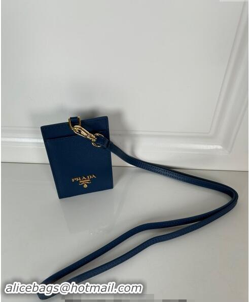 Popular Style Prada Saffiano Leather Badge Holder 1MC007 Blue 2024