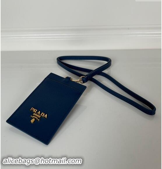 Popular Style Prada Saffiano Leather Badge Holder 1MC007 Blue 2024