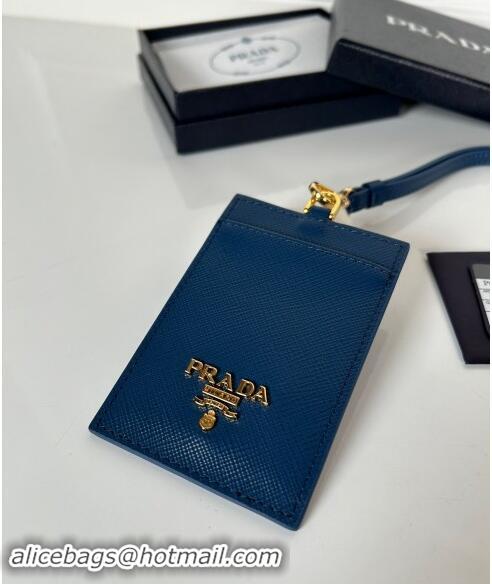 Popular Style Prada Saffiano Leather Badge Holder 1MC007 Blue 2024