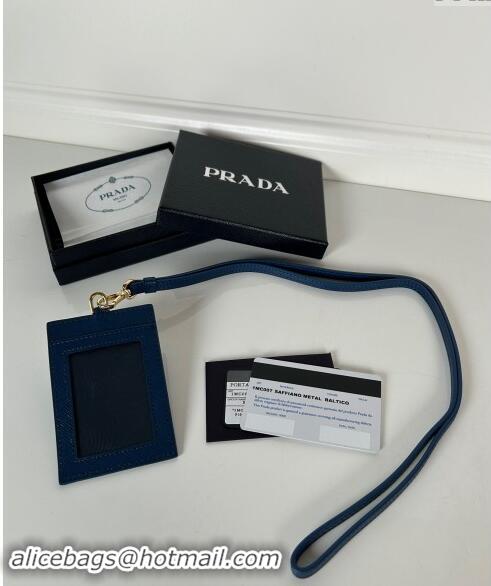 Popular Style Prada Saffiano Leather Badge Holder 1MC007 Blue 2024