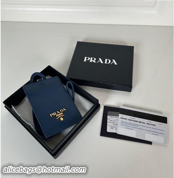 Popular Style Prada Saffiano Leather Badge Holder 1MC007 Blue 2024