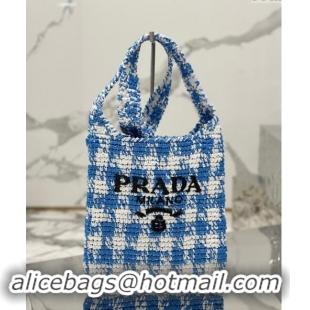 Good Quality Prada Raffia-Like Crochet Tote bag 1BC184 Blue 2024