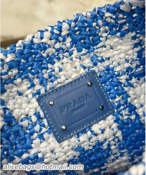 Good Quality Prada Raffia-Like Crochet Tote bag 1BC184 Blue 2024