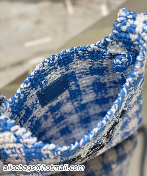 Good Quality Prada Raffia-Like Crochet Tote bag 1BC184 Blue 2024