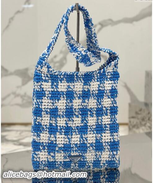 Good Quality Prada Raffia-Like Crochet Tote bag 1BC184 Blue 2024