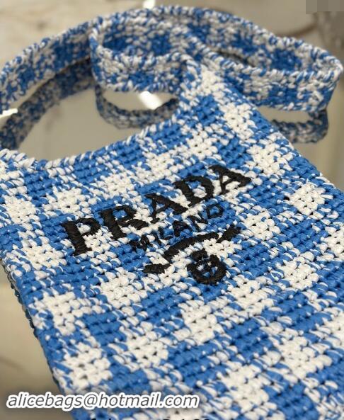 Good Quality Prada Raffia-Like Crochet Tote bag 1BC184 Blue 2024