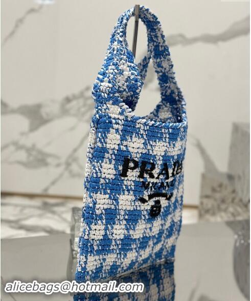 Good Quality Prada Raffia-Like Crochet Tote bag 1BC184 Blue 2024