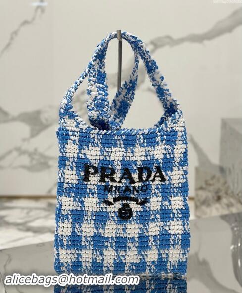 Good Quality Prada Raffia-Like Crochet Tote bag 1BC184 Blue 2024