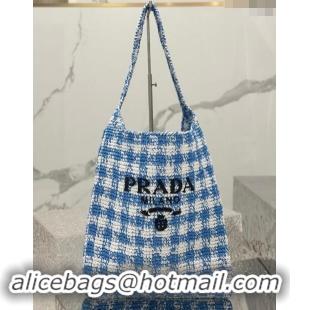 Top Quality Prada Raffia-Like Crochet Tote bag 1BC182 Blue 2024