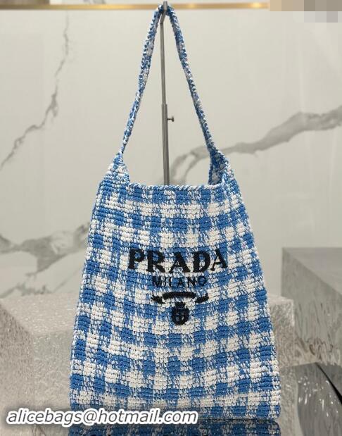 Top Quality Prada Raffia-Like Crochet Tote bag 1BC182 Blue 2024