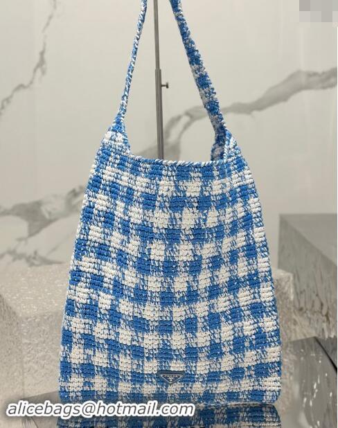 Top Quality Prada Raffia-Like Crochet Tote bag 1BC182 Blue 2024